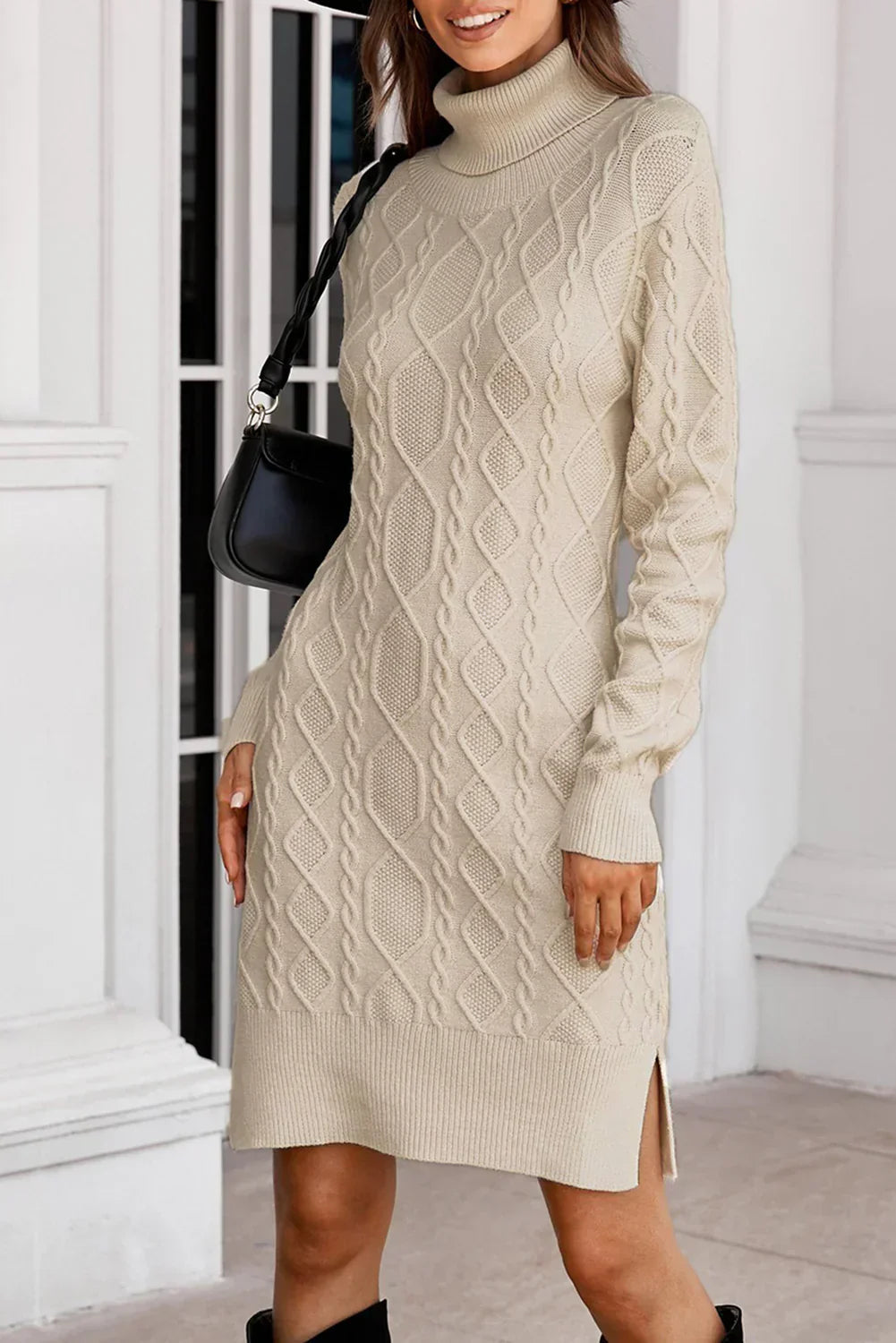 Gebreide jurk | Losse pasvorm | Lange mouwen | Jurk met col | Winterjurk-Boutique Moda