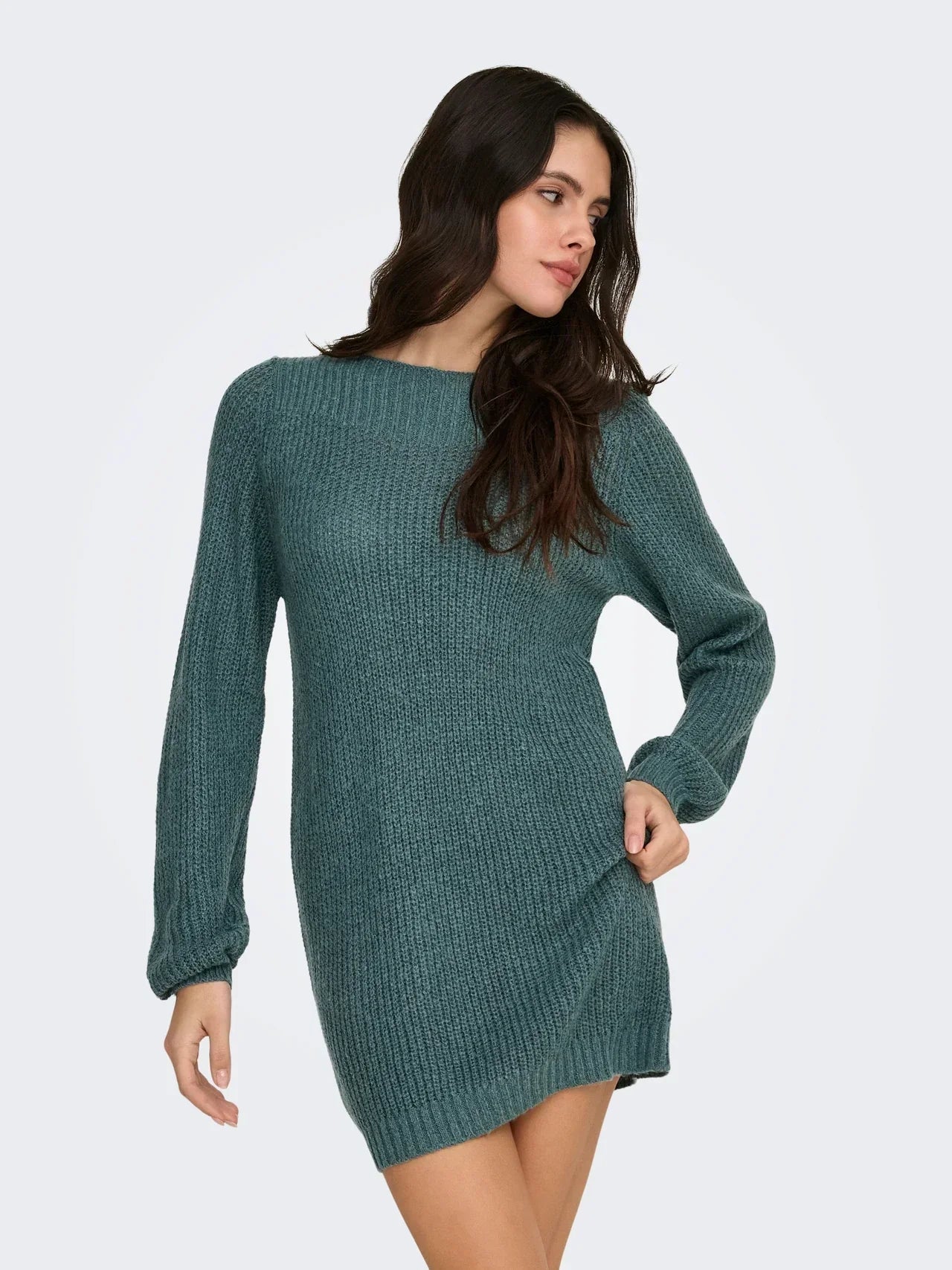 Gebreide jurk - Mini-sweaterjurk met lange mouwen-Boutique Moda