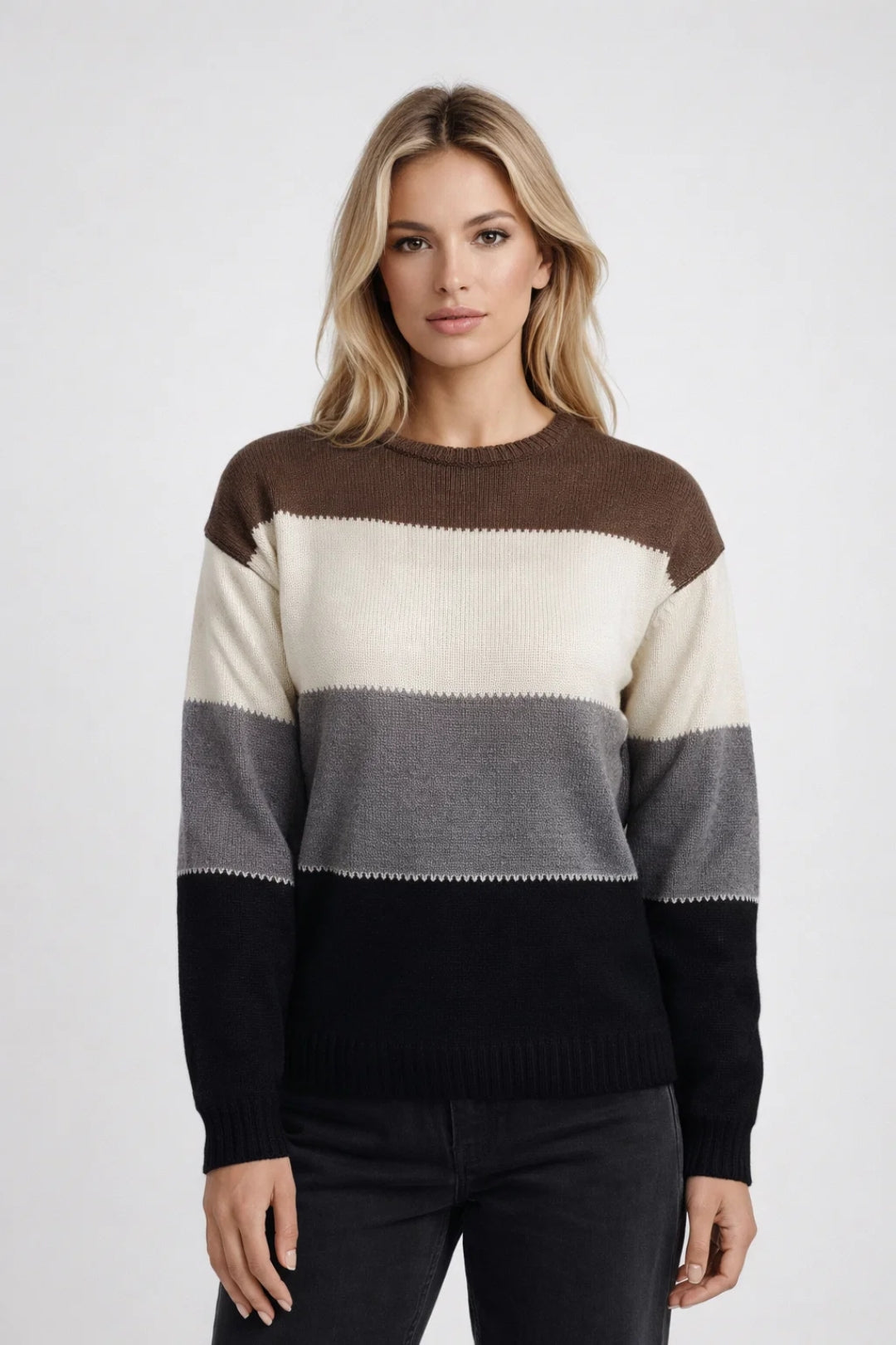 Gebreide trui - Losvallende gestreepte pullover voor dames-Boutique Moda