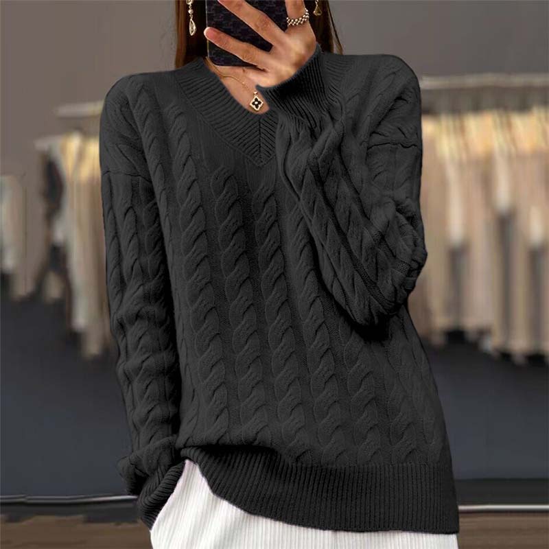 Gebreide trui - V-hals - Kabelgebreid - Gebreide trui - Damesbreiwerk-Boutique Moda