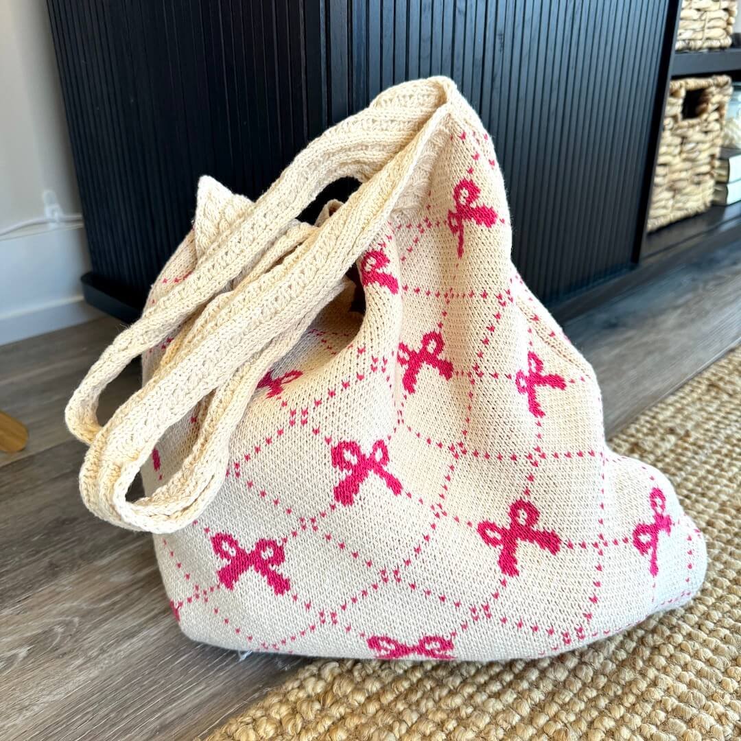 Gehaakte Tas | Strikjes Ruitmotief | Roze Rood Fuchsia-Boutique Moda