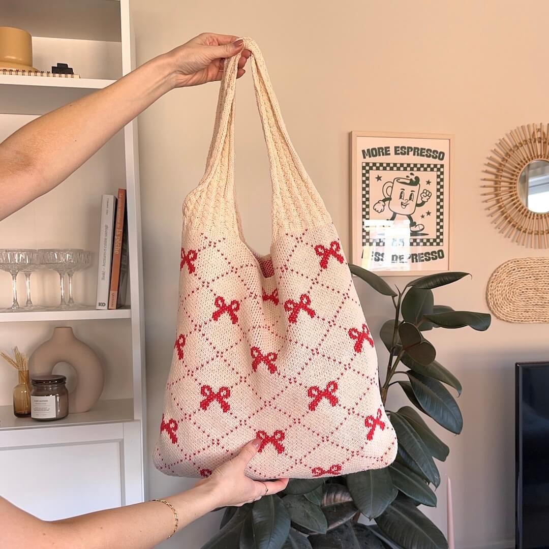 Gehaakte Tas | Strikjes Ruitmotief | Roze Rood Fuchsia-Boutique Moda