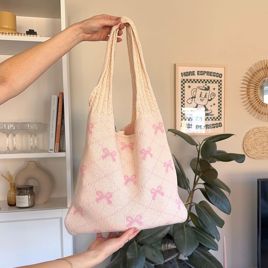 Gehaakte Tas | Strikjes Ruitmotief | Roze Rood Fuchsia-Boutique Moda