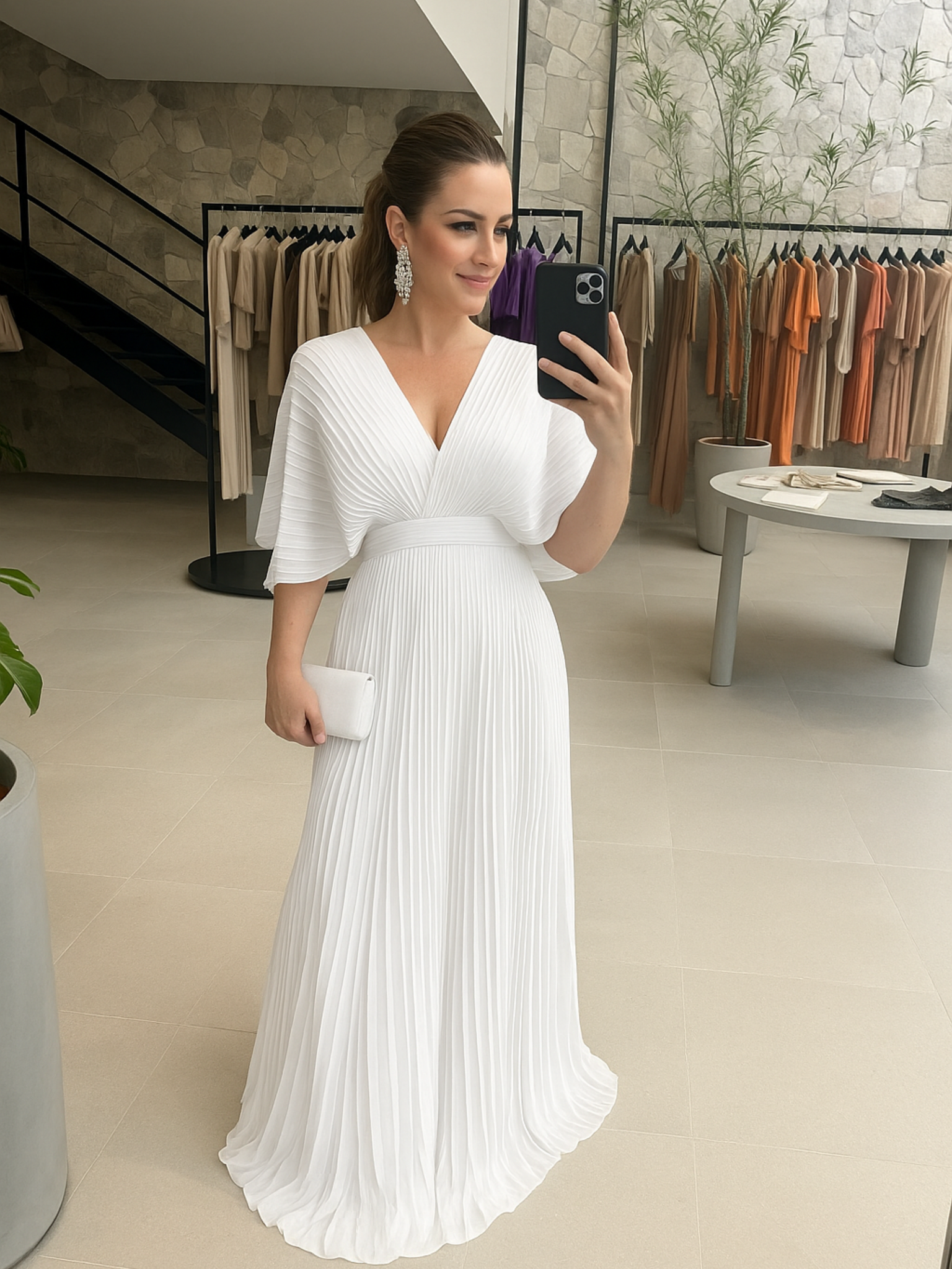 Geplooide Jurk | V-Hals | Vleermuismouw | Elegante Jurk | Maxi-jurk-Boutique Moda