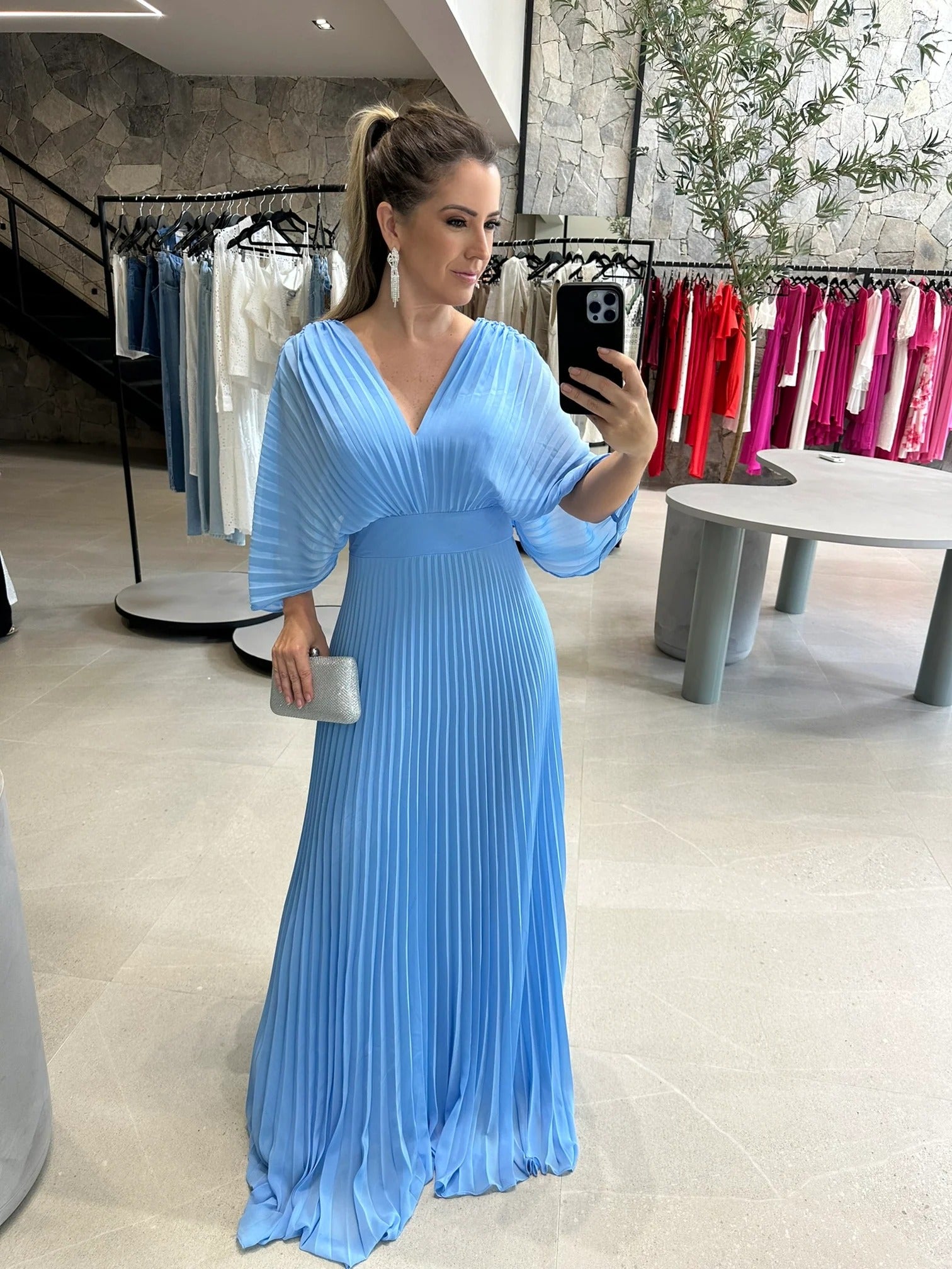 Geplooide Jurk | V-Hals | Vleermuismouw | Elegante Jurk | Maxi-jurk-Boutique Moda