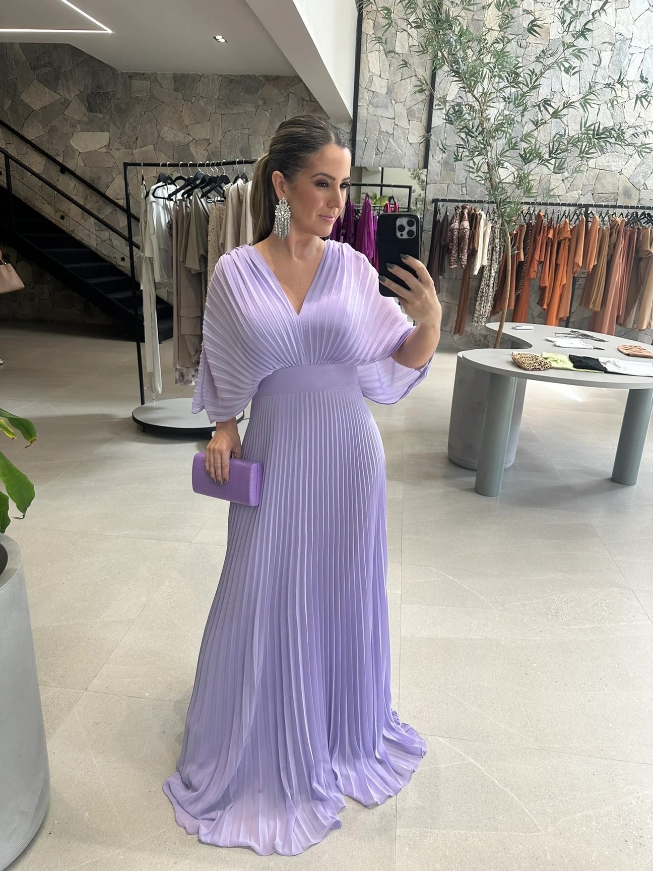 Geplooide Jurk | V-Hals | Vleermuismouw | Elegante Jurk | Maxi-jurk-Boutique Moda