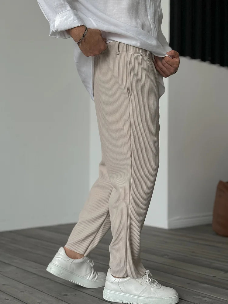Geribde broek – Loszittende herenbroek met elastische tailleband-Boutique Moda