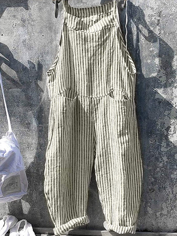 Gestreepte jumpsuit - Los model - Mouwloos - Gestreepte overall - Dungaree Dameskleding-Boutique Moda