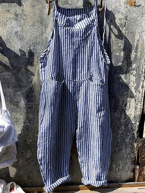 Gestreepte jumpsuit - Los model - Mouwloos - Gestreepte overall - Dungaree Dameskleding-Boutique Moda