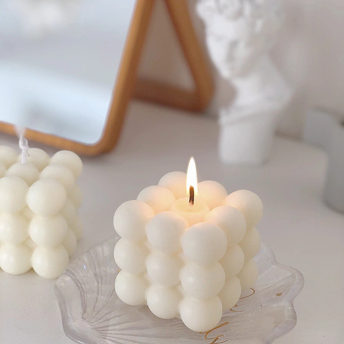 Geurkaars | Sojawas Bubbelkubus | Handgemaakt Wit-Boutique Moda