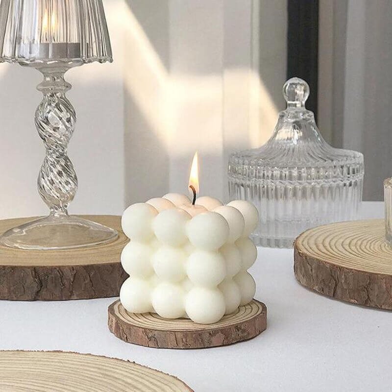 Geurkaars | Sojawas Bubbelkubus | Handgemaakt Wit-Boutique Moda