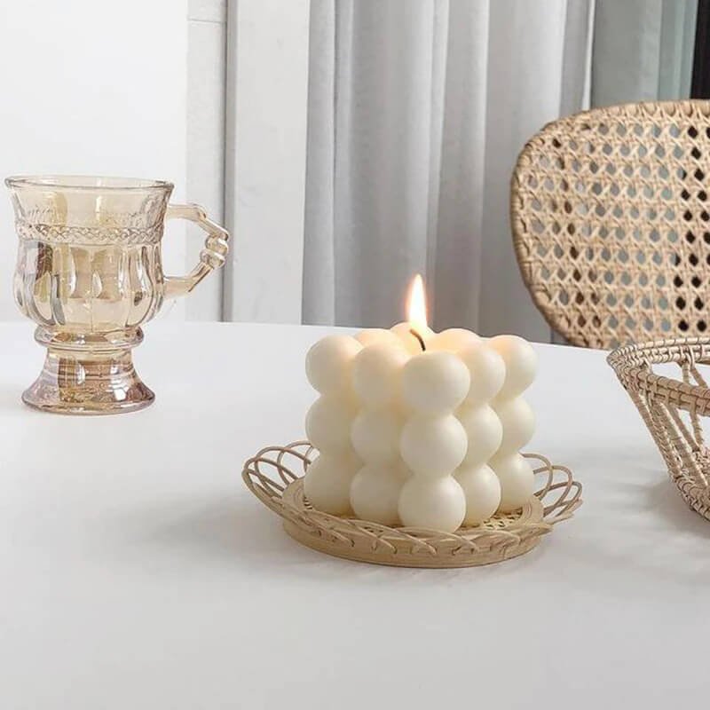 Geurkaars | Sojawas Bubbelkubus | Handgemaakt Wit-Boutique Moda