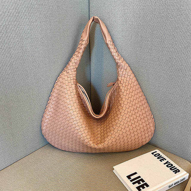 Gevlochten tas - Medium geweven slouchy hobotas voor dames-Boutique Moda