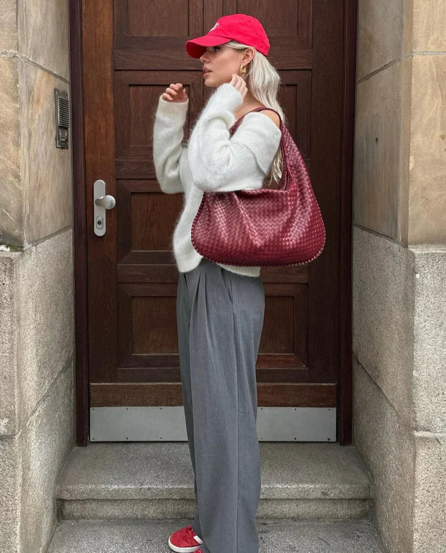 Geweven Tas - Vegan Leer - Rits - Schoudertas - Handtas-Boutique Moda