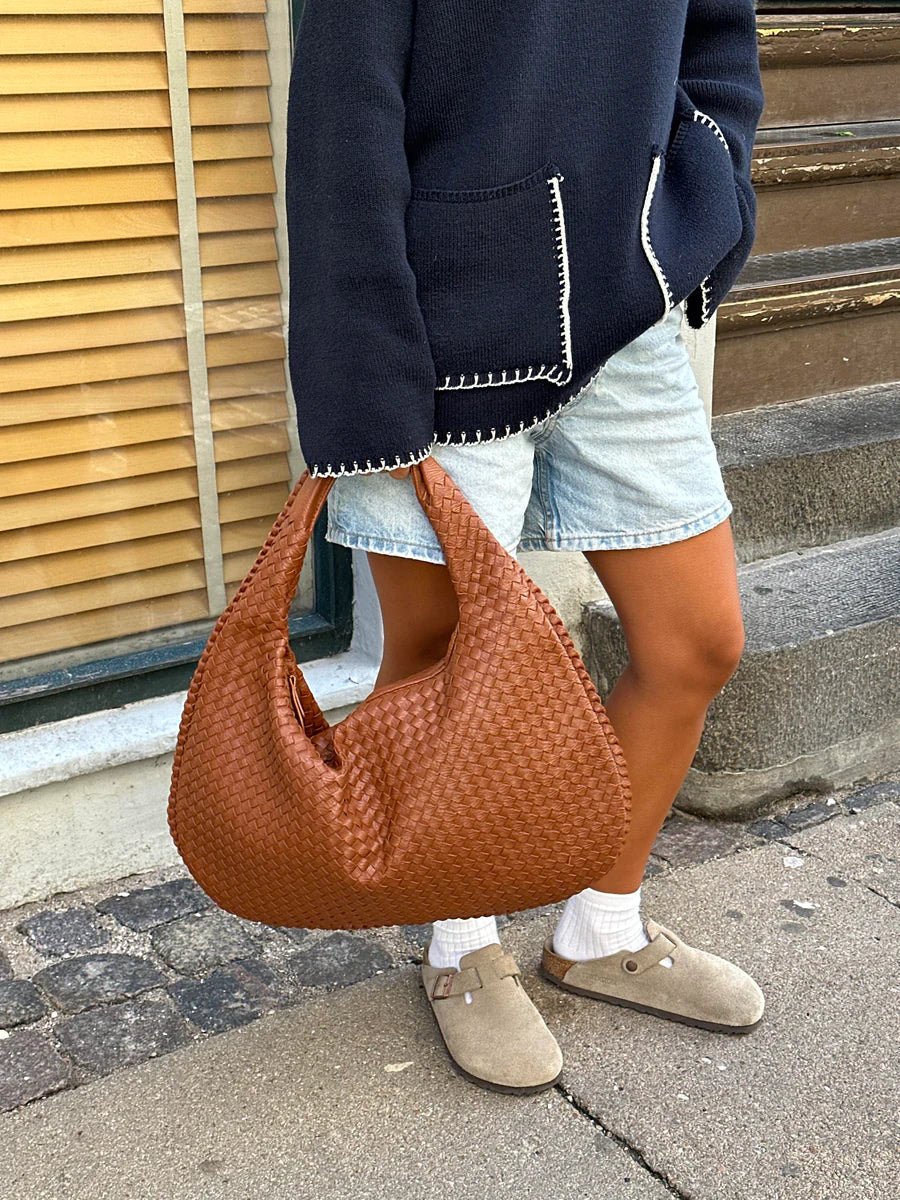 Geweven Tas - Vegan Leer - Rits - Schoudertas - Handtas-Boutique Moda
