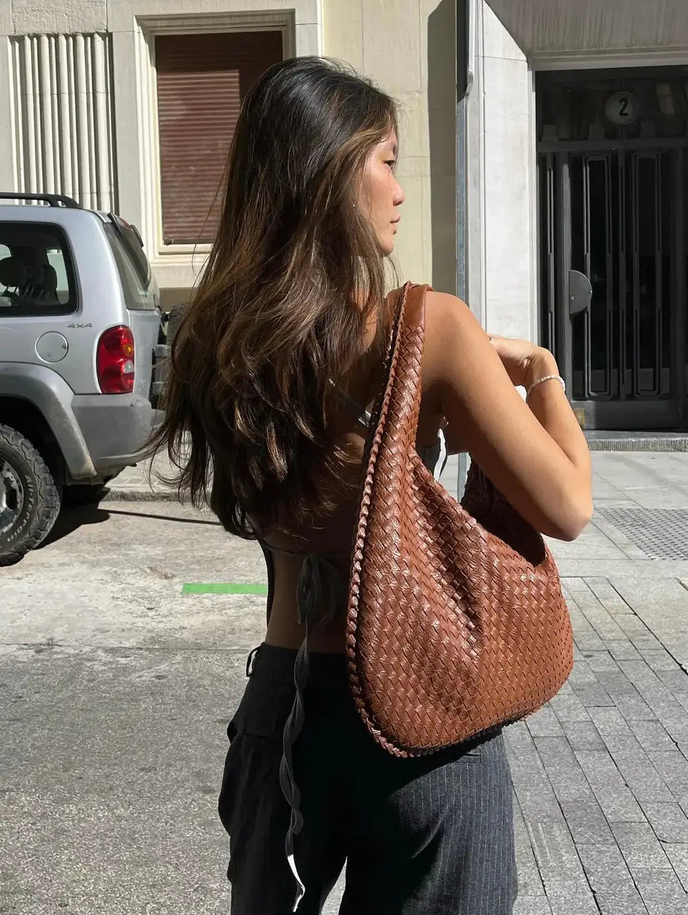 Geweven tas - Slouchy hobo-tas met één schouderband voor dames-Boutique Moda