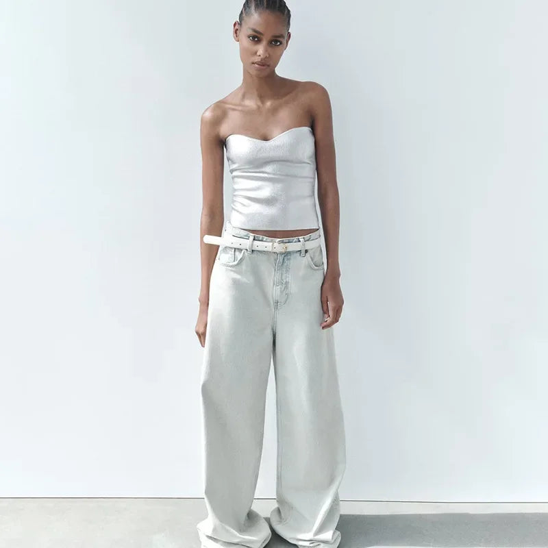 Glinsterende Top | Glimmend | Bandeau | Strapless topje | Tube Top-Boutique Moda