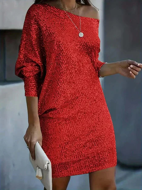 Glitter-mini-jurk | Off-shoulder | Avondjurk-Boutique Moda