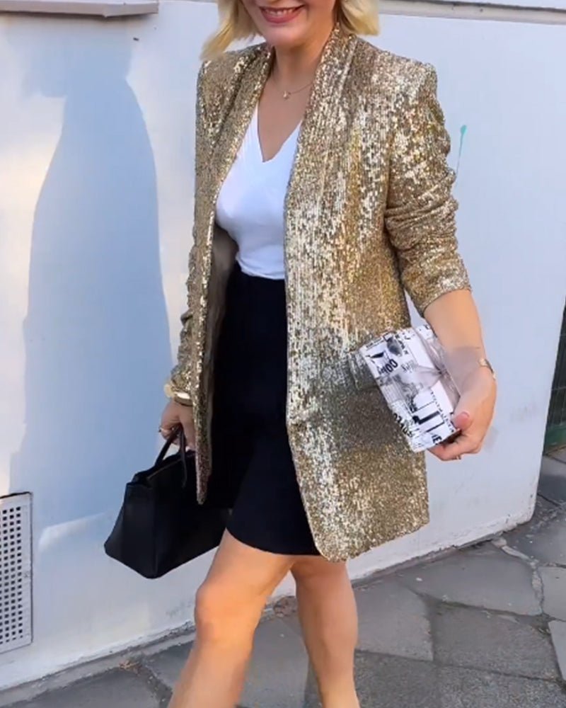 Goud Pailletten Blazer-Boutique Moda