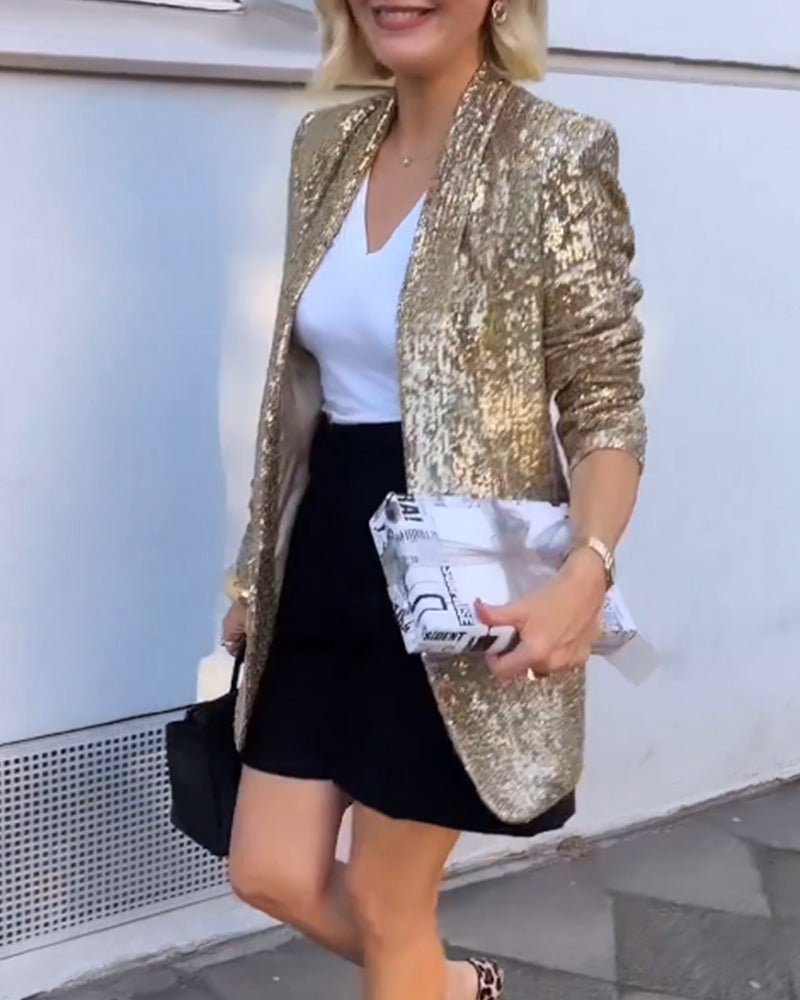 Goud Pailletten Blazer-Boutique Moda