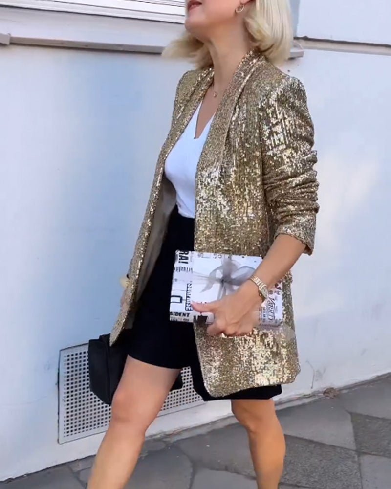 Goud Pailletten Blazer-Boutique Moda