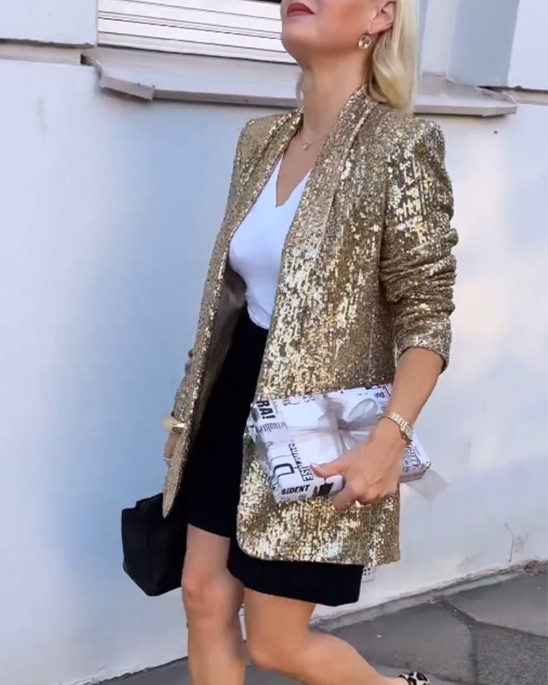 Goud Pailletten Blazer-Boutique Moda