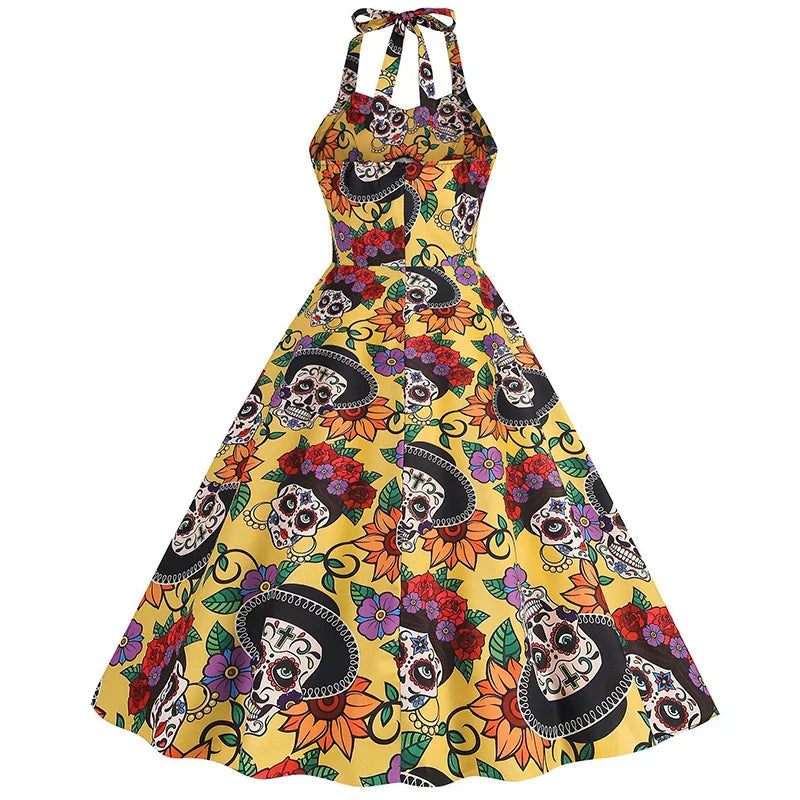 Halloween Jurk - Mouwloze Midi Schedeljurk voor dames tijdens Halloween-Boutique Moda