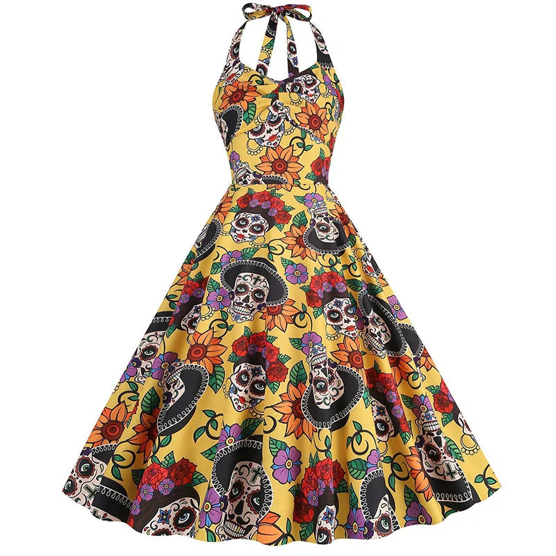 Halloween Jurk - Mouwloze Midi Schedeljurk voor dames tijdens Halloween-Boutique Moda