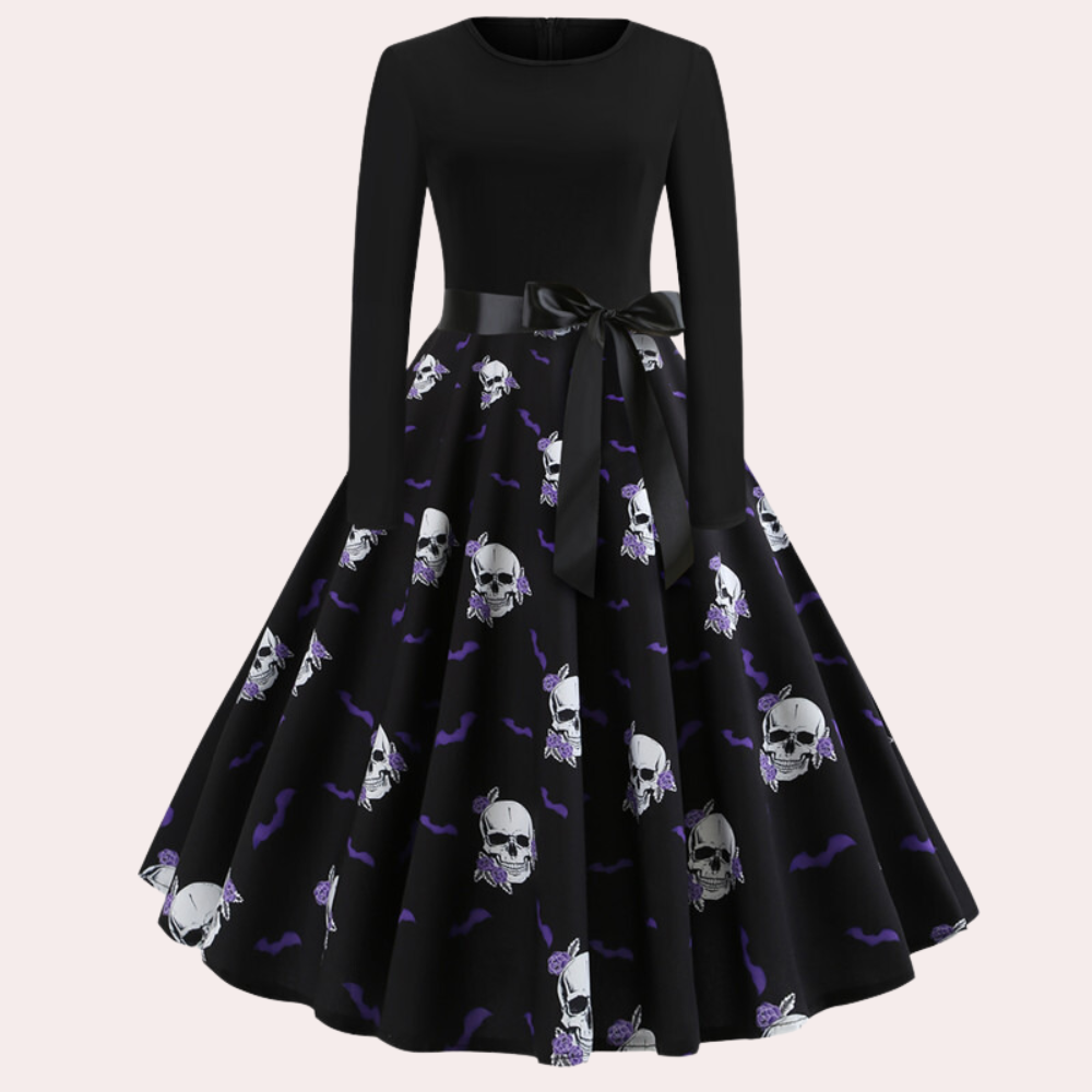 Halloween-jurk | Pompoenprint | Lange mouwen | A-lijn jurk | Damesjurk-Boutique Moda