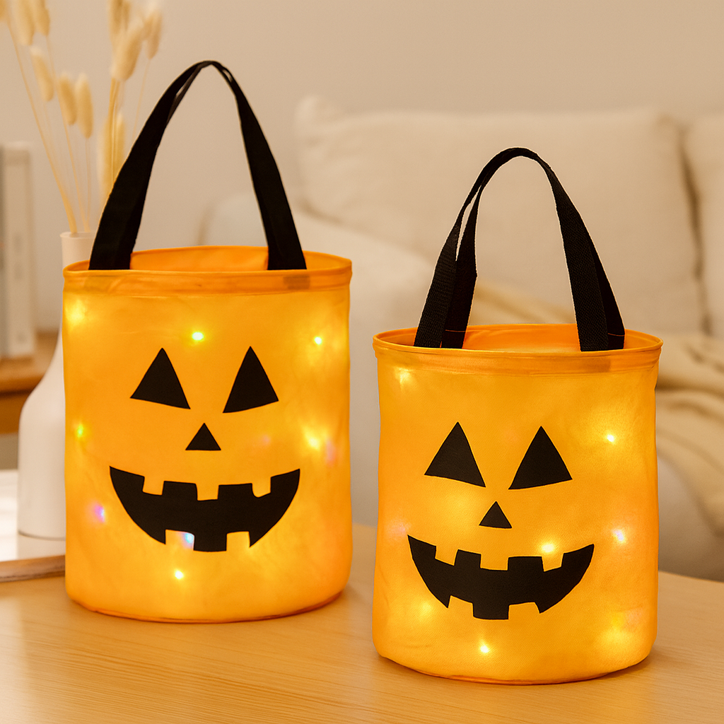 Halloweenzak - LED-lampjes - Trick or Treating - Pompoenzak - Halloween Decoratie-Boutique Moda