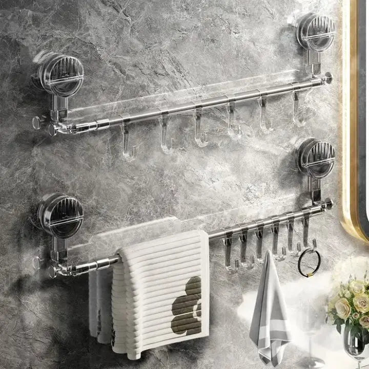 Handdoekrek met Zuignappen | Zonder Boren | Uitschuifbaar 62-122 cm | Badkamer Organizer-Boutique Moda