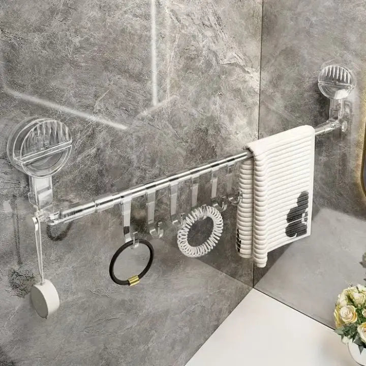 Handdoekrek met Zuignappen | Zonder Boren | Uitschuifbaar 62-122 cm | Badkamer Organizer-Boutique Moda