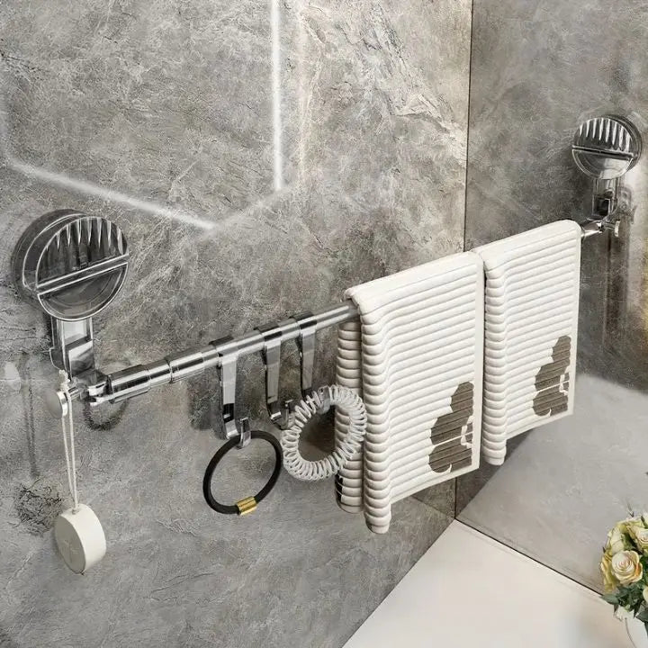 Handdoekrek met Zuignappen | Zonder Boren | Uitschuifbaar 62-122 cm | Badkamer Organizer-Boutique Moda