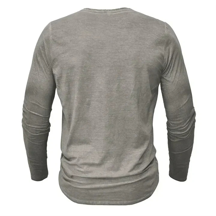 Henley Shirt - Casual - Knoop Hals - Lange Mouw T-shirt - Heren Overhemd-Boutique Moda
