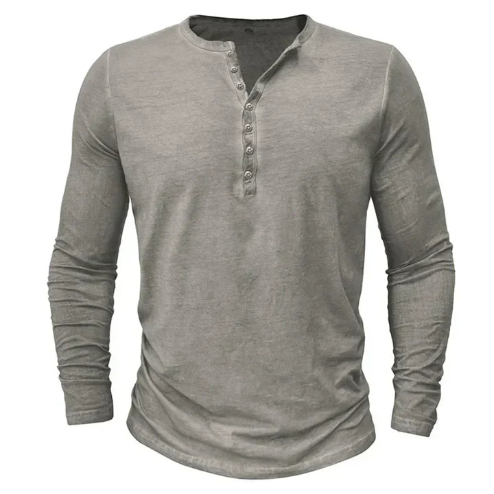 Henley Shirt - Casual - Knoop Hals - Lange Mouw T-shirt - Heren Overhemd-Boutique Moda