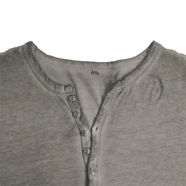 Henley Shirt - Casual - Knoop Hals - Lange Mouw T-shirt - Heren Overhemd-Boutique Moda