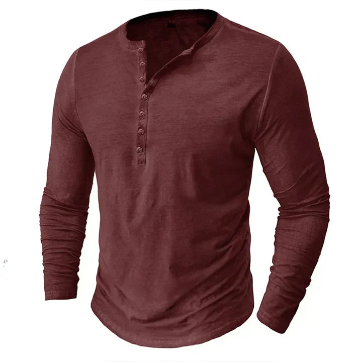 Henley Shirt - Casual - Knoop Hals - Lange Mouw T-shirt - Heren Overhemd-Boutique Moda