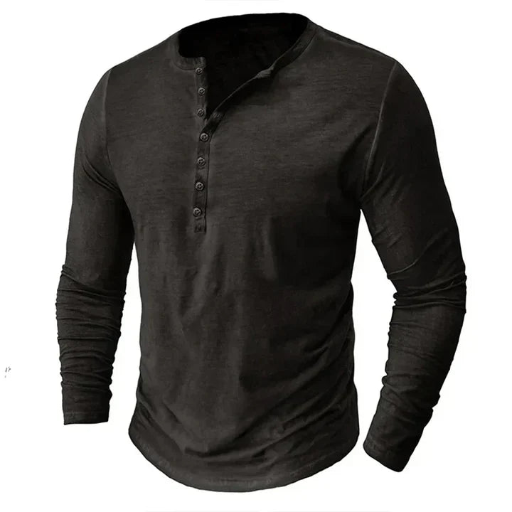 Henley Shirt - Casual - Knoop Hals - Lange Mouw T-shirt - Heren Overhemd-Boutique Moda