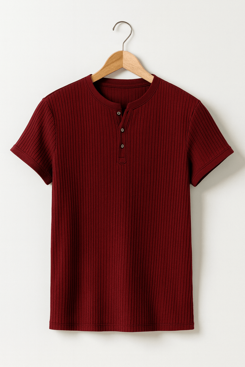 Henley-T-shirt | Geribbeld | Smal gesneden | Gebreid T-shirt | Herenhemd-Boutique Moda
