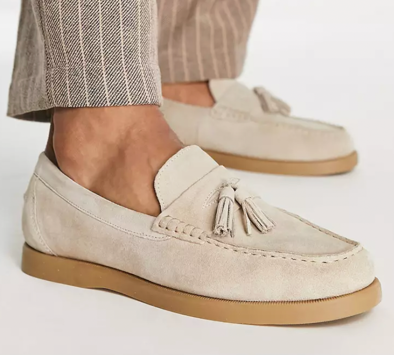 Heren loafers beige – Suèdelook instappers met kwastjes-Boutique Moda