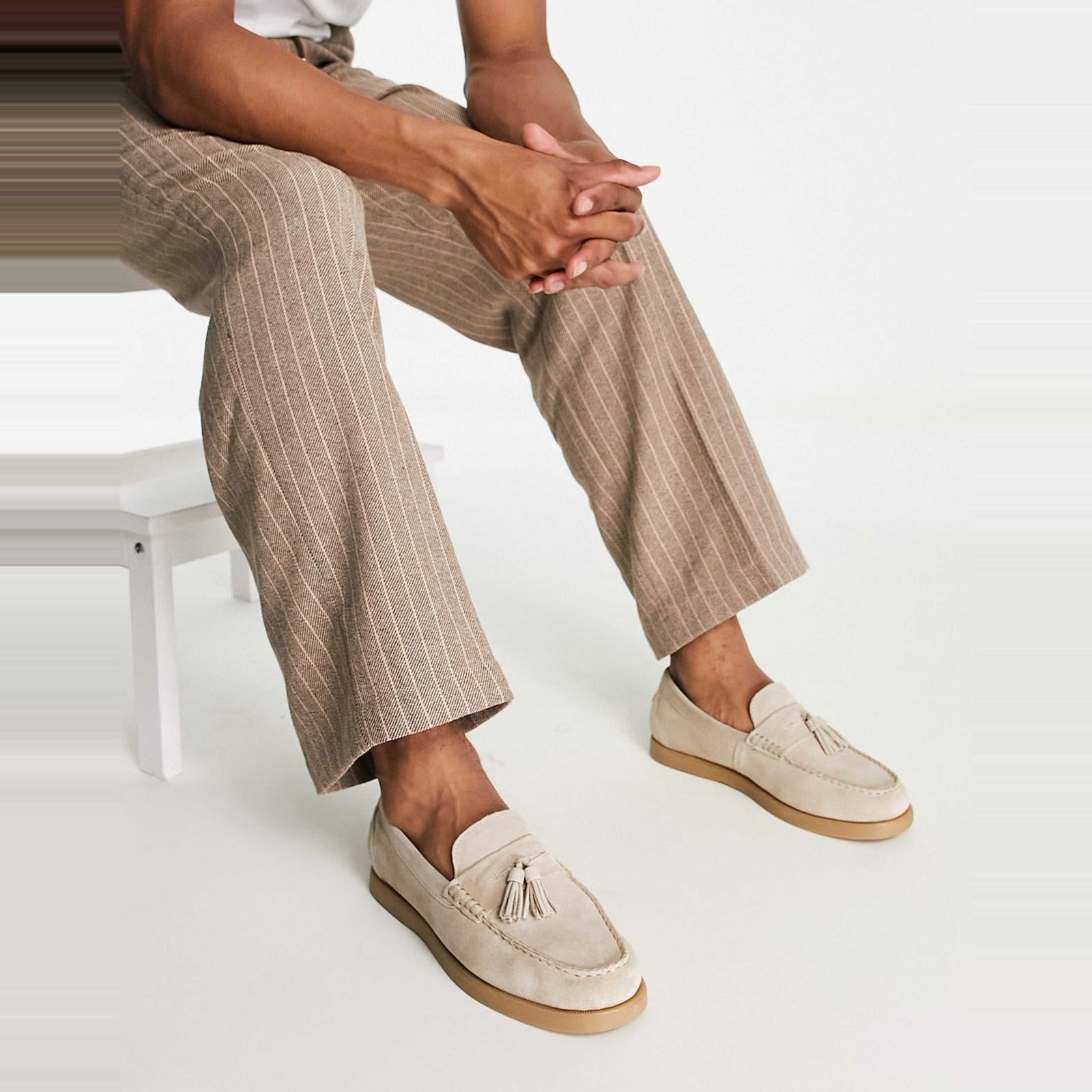 Heren loafers beige – Suèdelook instappers met kwastjes-Boutique Moda