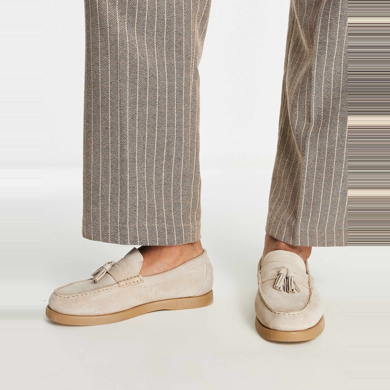 Heren loafers beige – Suèdelook instappers met kwastjes-Boutique Moda