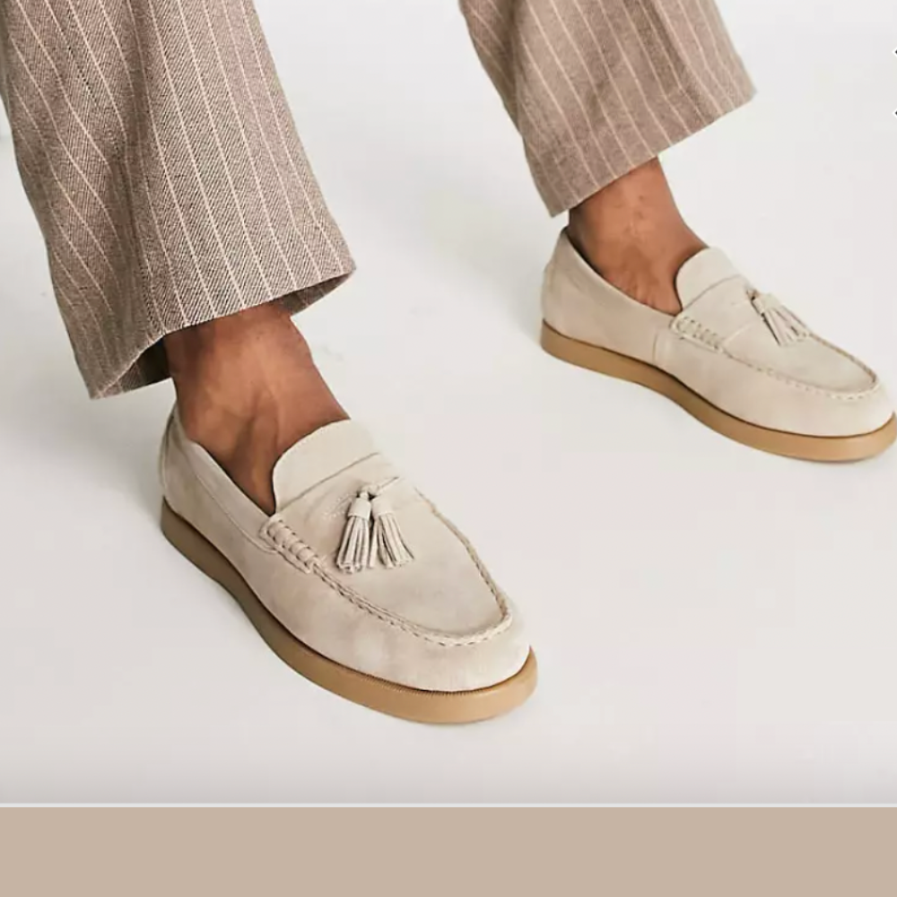 Heren loafers beige – Suèdelook instappers met kwastjes-Boutique Moda