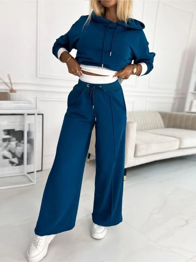 Hoodie en Jogger Set | Korte Hoodie | Wijde Pijpen | Joggingpak | Co-Ord Set Dames