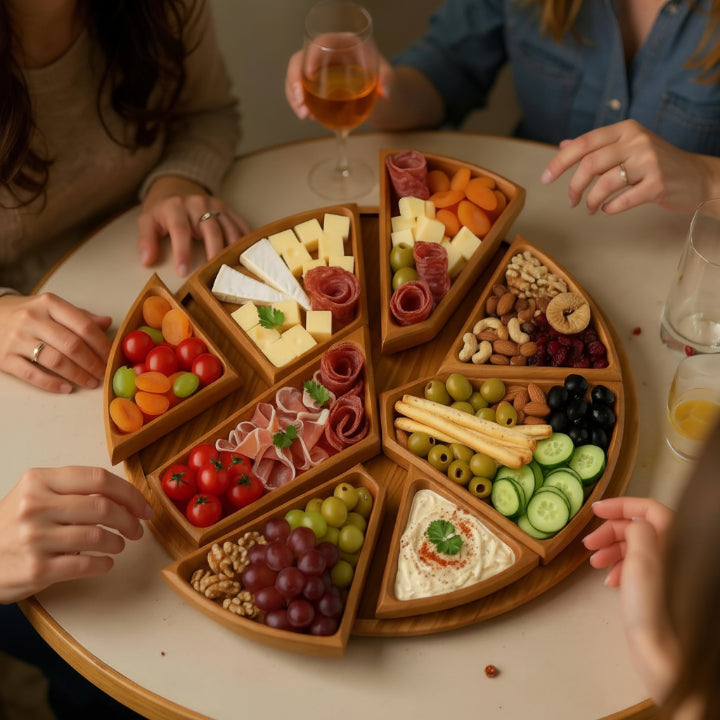 Houten Serveerbord - Rond Vakjes Snackbord-Boutique Moda