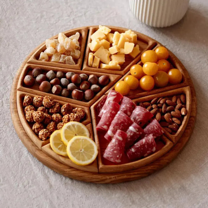Houten Serveerbord - Rond Vakjes Snackbord-Boutique Moda