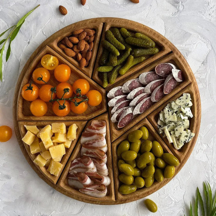 Houten Serveerbord - Rond Vakjes Snackbord-Boutique Moda