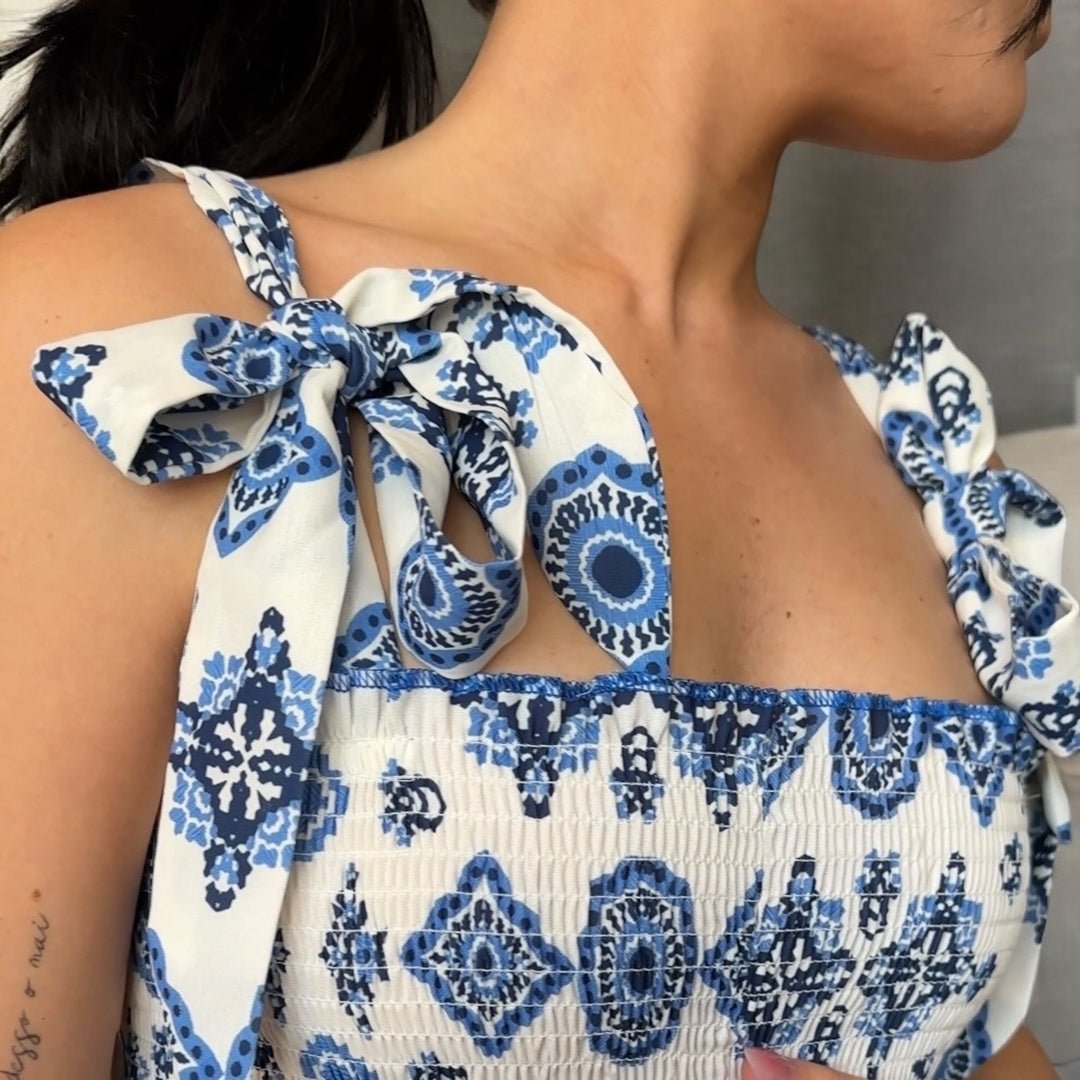 Blauw wit bedrukte maxi jurk 5