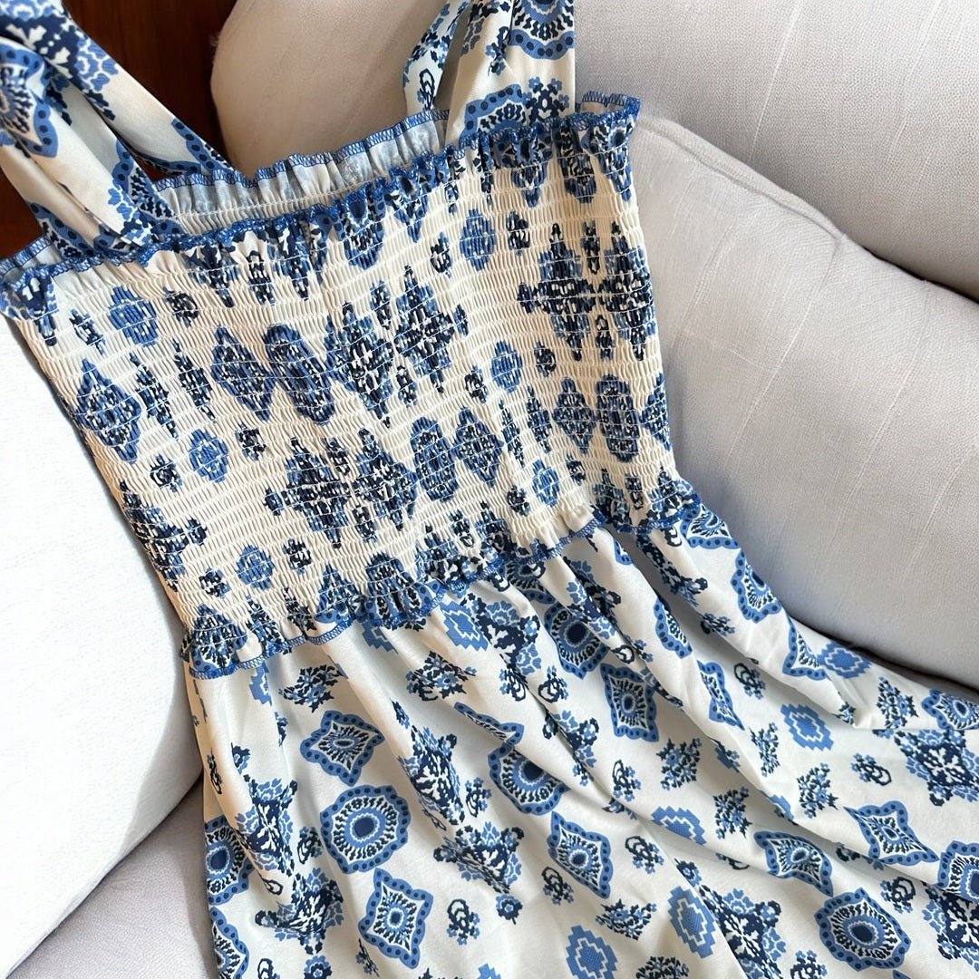 Blauw wit bedrukte maxi jurk 7
