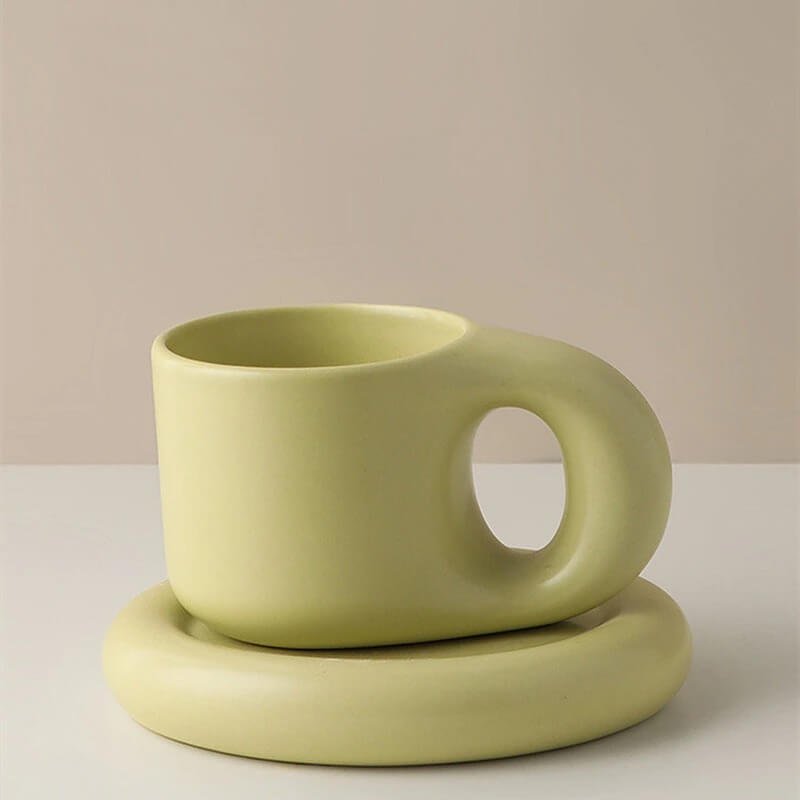 Koffiekopje met Schotel | Keramiek Handgemaakt | 300 ml Pastel-Boutique Moda